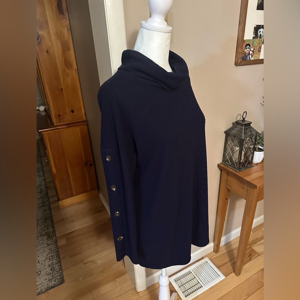 Sweet Claire Navy Cowl Neck Sweater with Button Accents